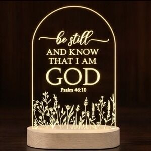 Christian Bible Verse LED Night Light LED Lamp Wood Base Gift Psalms 46:10